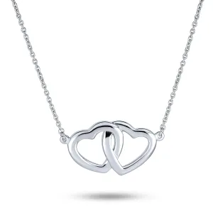 BFF Lover Romantic Couples Interlocking Hearts Pendant Necklace - Sterling Silver