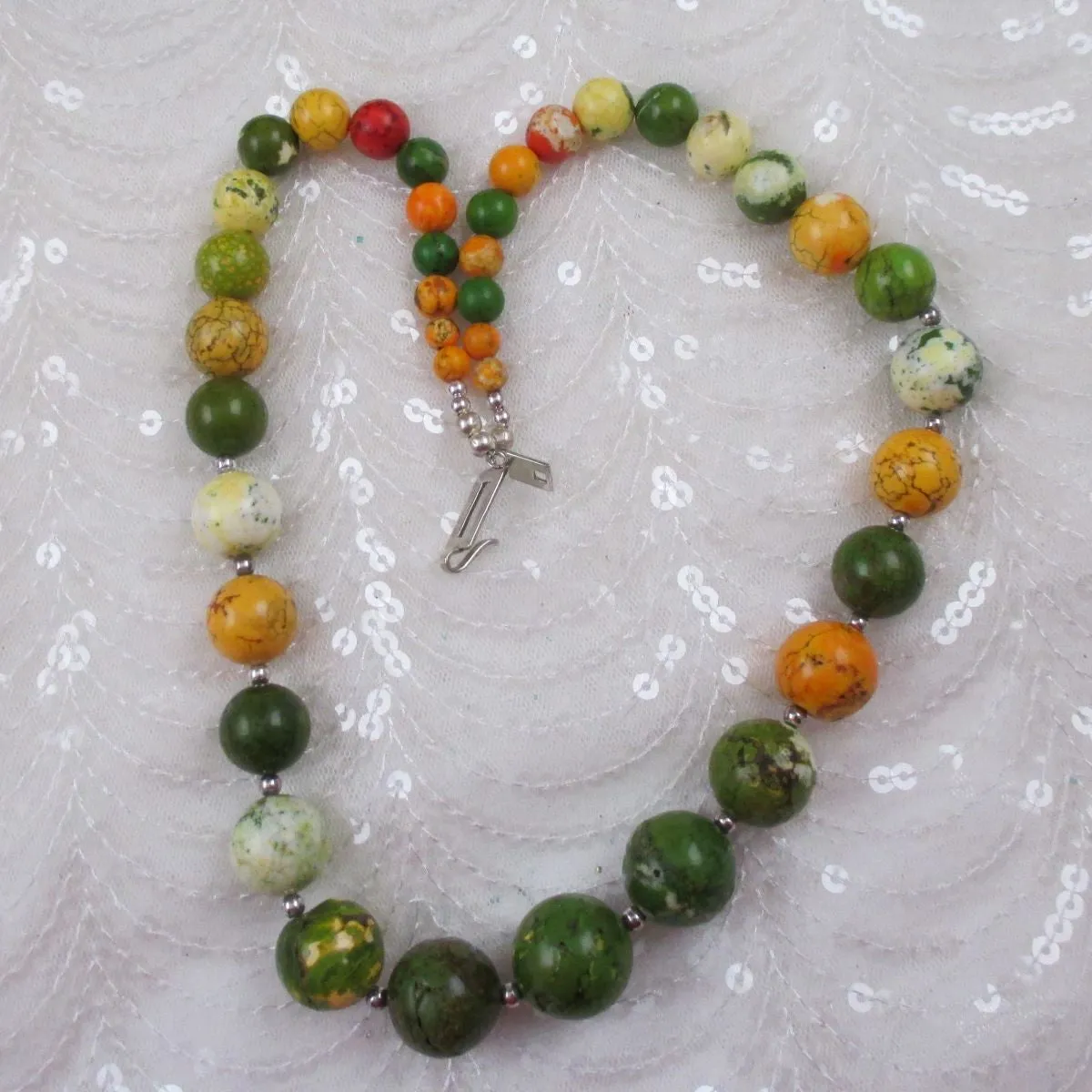 Big Bold Beaded Necklace in Colorful Jasper Gemstone beads