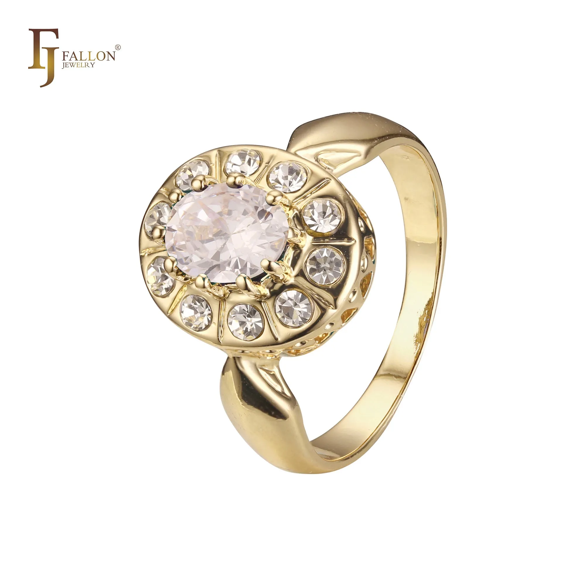 Big oval colorful CZ Halo Rose Gold rings