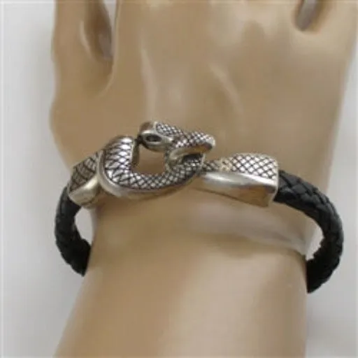 Black Braided Leather Snake Clasp Bracelet For A Man