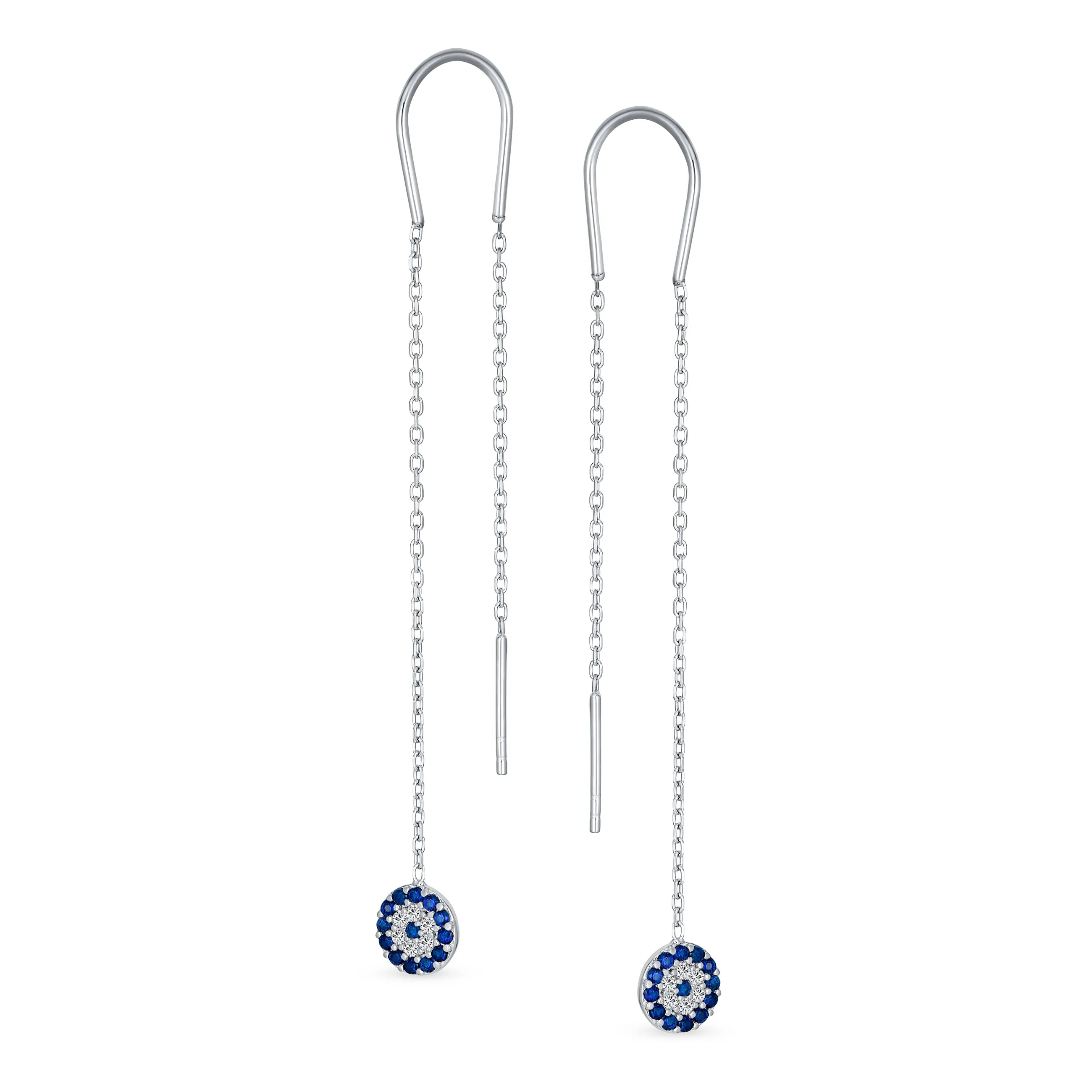 Blue Nazar Evil Eye Dangle Chandelier Earrings with CZ Pave on Sterling Silver