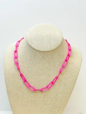 Bold Flat Chainlink Necklace - Fuchsia