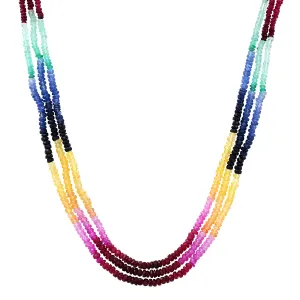 Bold Multi Color Semi Precious Triple Strand Beaded Necklace