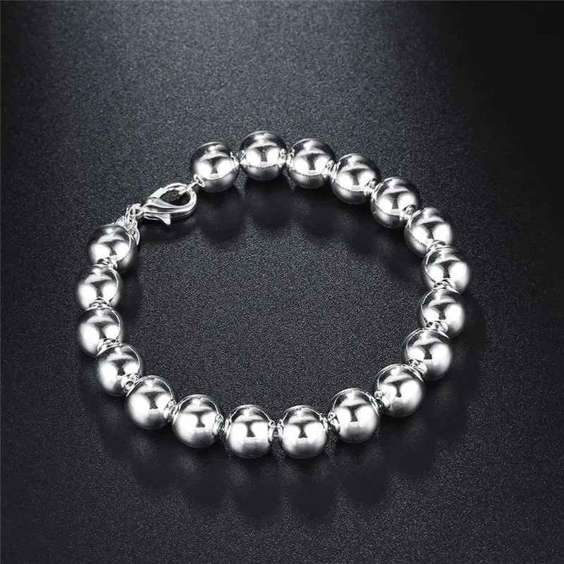 Bracelet au coloris argent avec 2 tailles de billes au choix (8 mm ou 1 cm)