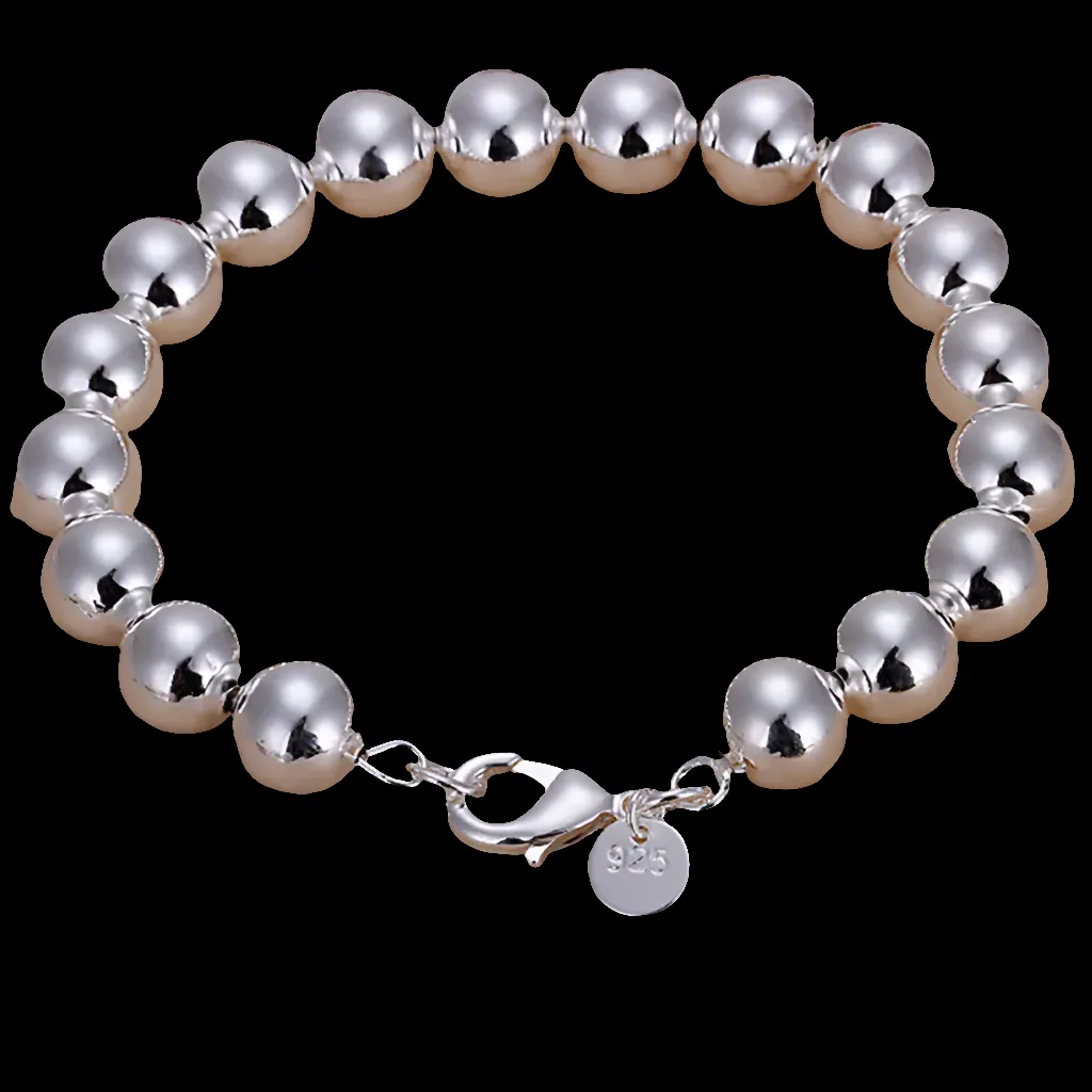 Bracelet au coloris argent avec 2 tailles de billes au choix (8 mm ou 1 cm)