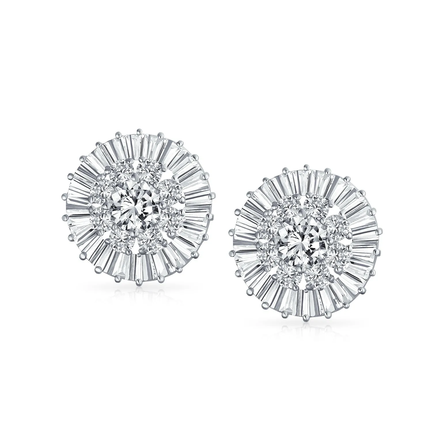 Bridal Wedding CZ Pave Clip-On Earrings for Non-Pierced Ears Silver Plated Brass