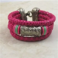 Bright Pink Leather Cuff Bracelet Delightful Style