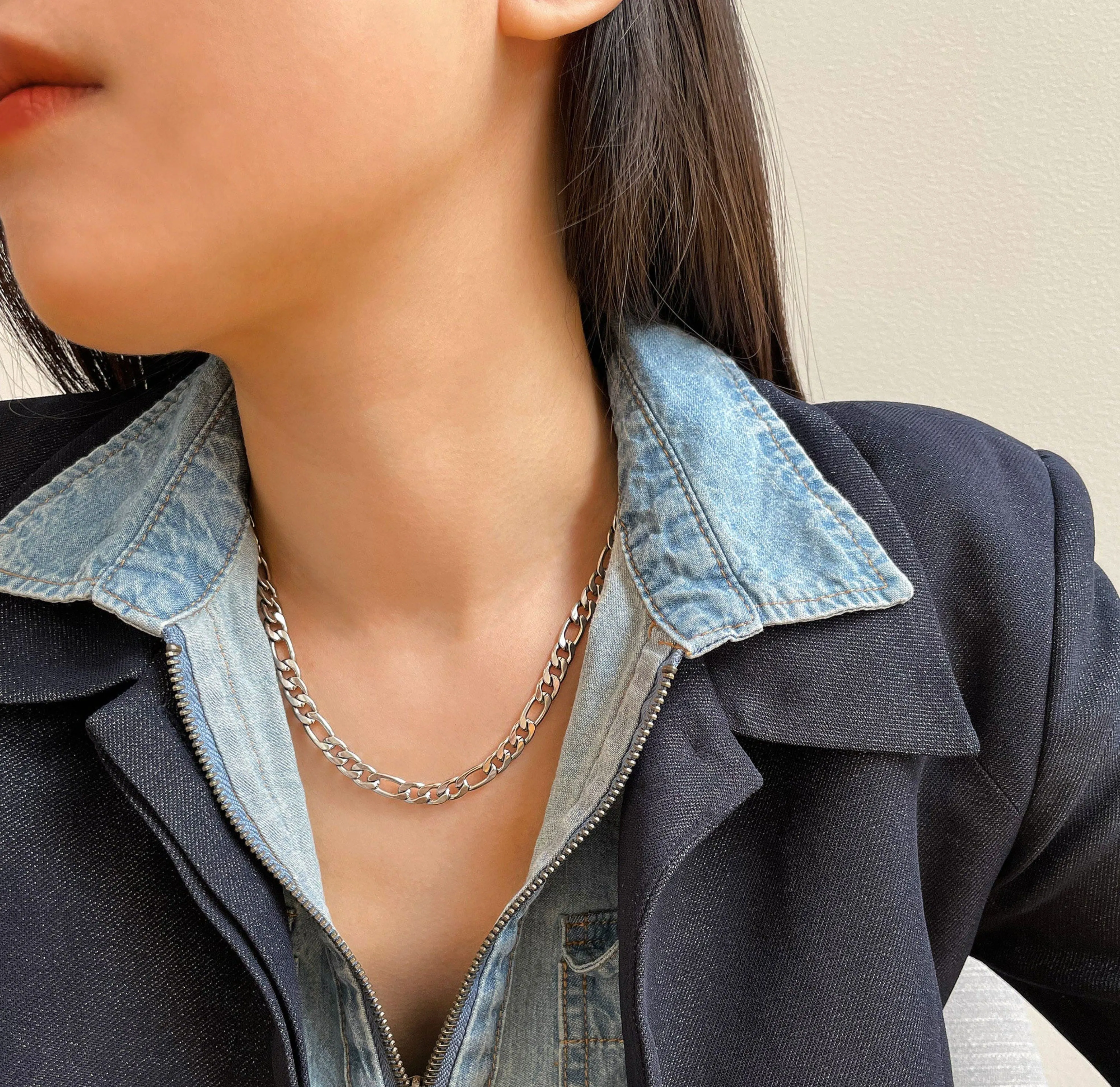 BROOKLYN SILVER FIGARO CHAIN NECKLACE