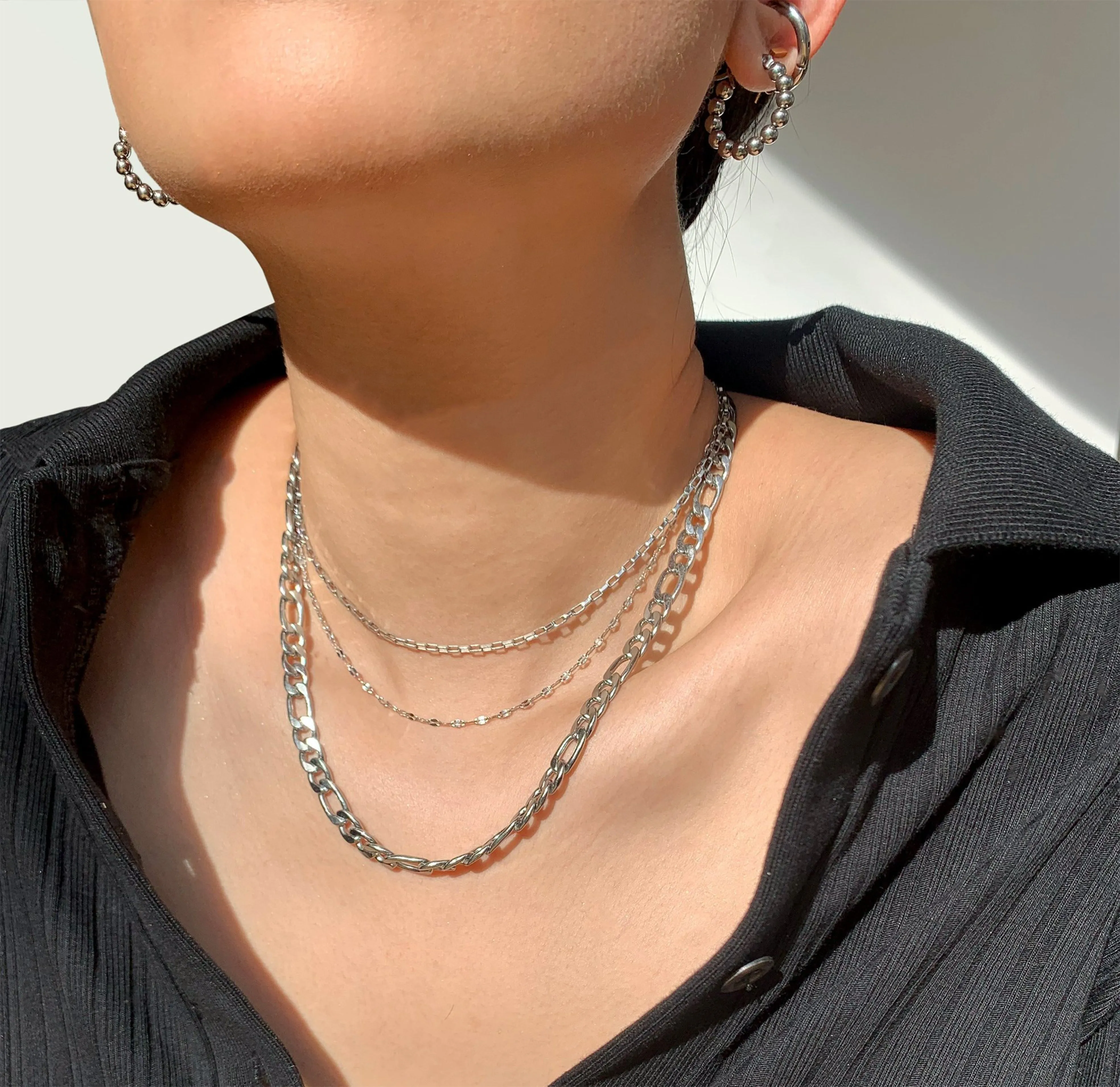 BROOKLYN SILVER FIGARO CHAIN NECKLACE