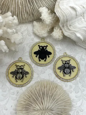 Bumble Bee Pendant with CZ, Round Bee Charm, Bumble Bee Charm, Mixed MetalBumble Bee, 3 Styles, Zinc Alloy, Cubic Zirconia, Fast Ship