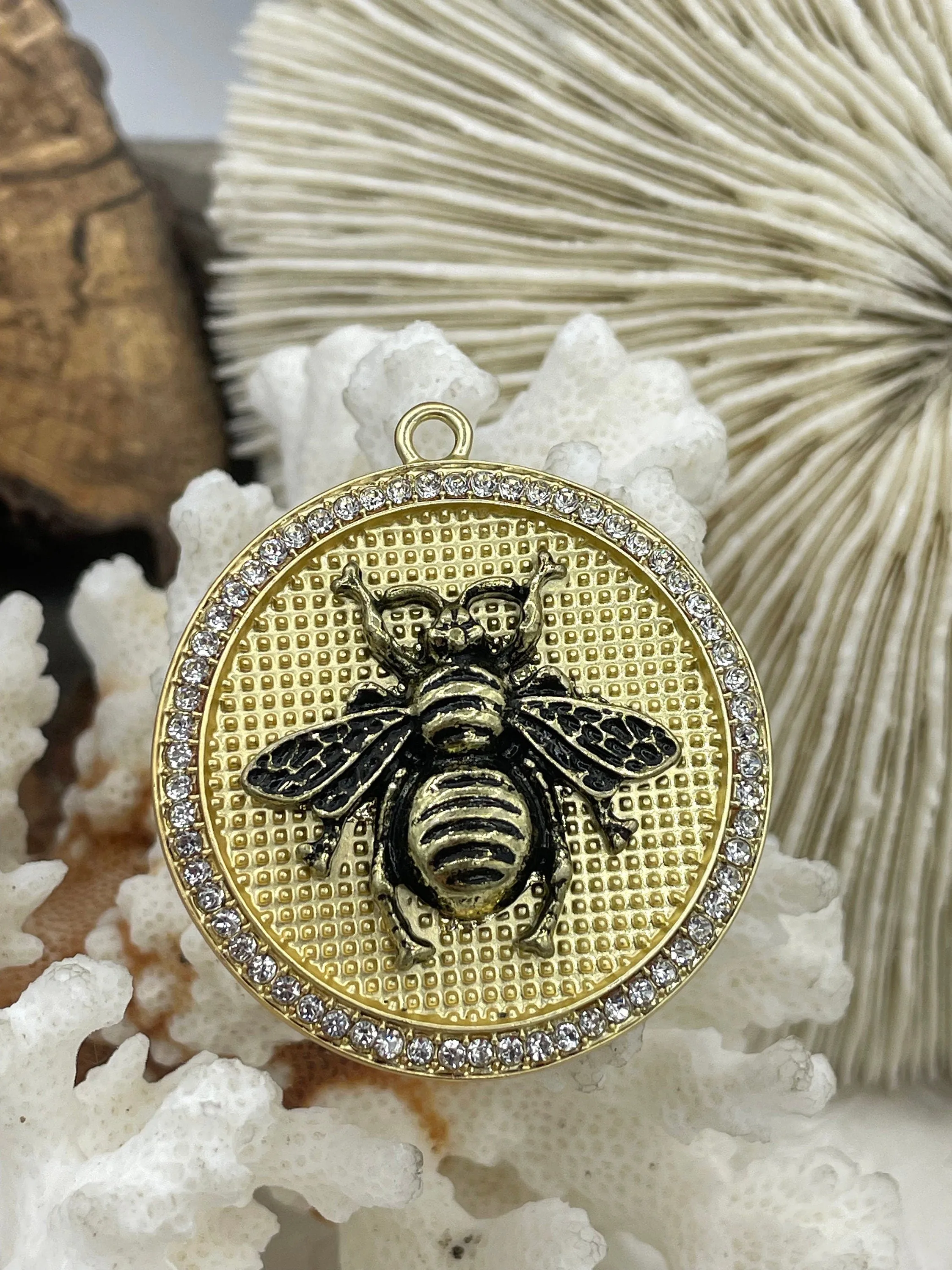 Bumble Bee Pendant with CZ, Round Bee Charm, Bumble Bee Charm, Mixed MetalBumble Bee, 3 Styles, Zinc Alloy, Cubic Zirconia, Fast Ship