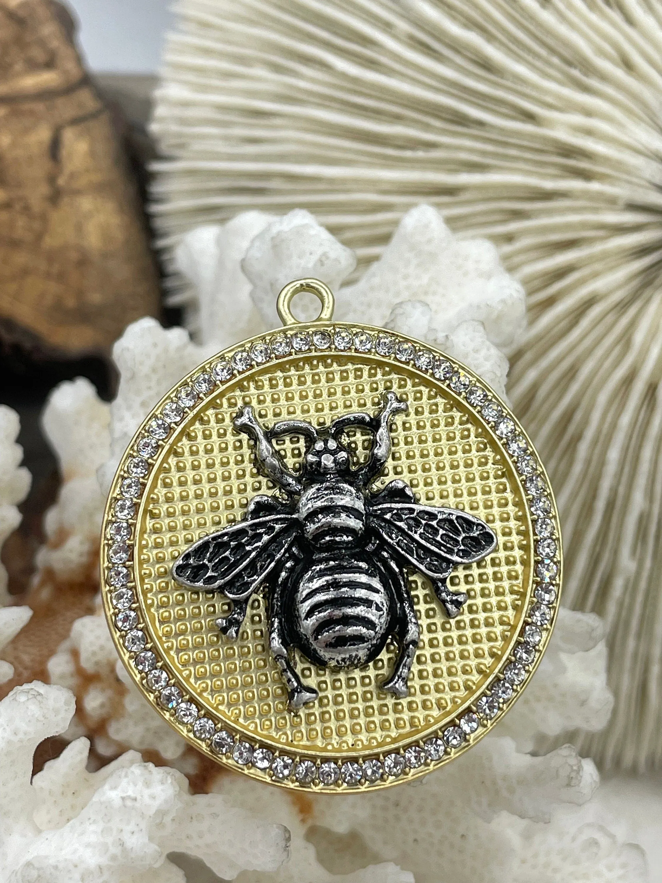 Bumble Bee Pendant with CZ, Round Bee Charm, Bumble Bee Charm, Mixed MetalBumble Bee, 3 Styles, Zinc Alloy, Cubic Zirconia, Fast Ship