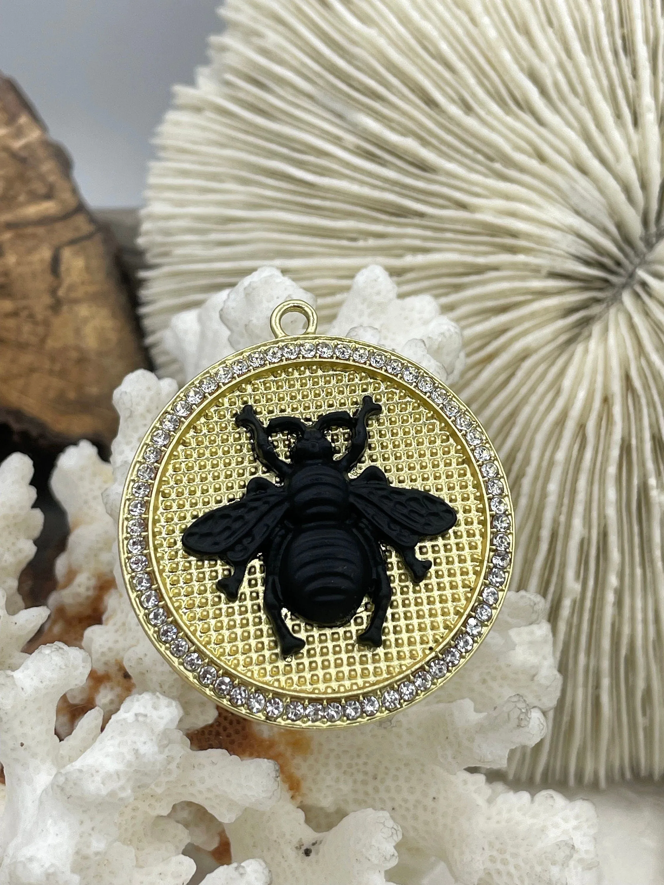 Bumble Bee Pendant with CZ, Round Bee Charm, Bumble Bee Charm, Mixed MetalBumble Bee, 3 Styles, Zinc Alloy, Cubic Zirconia, Fast Ship