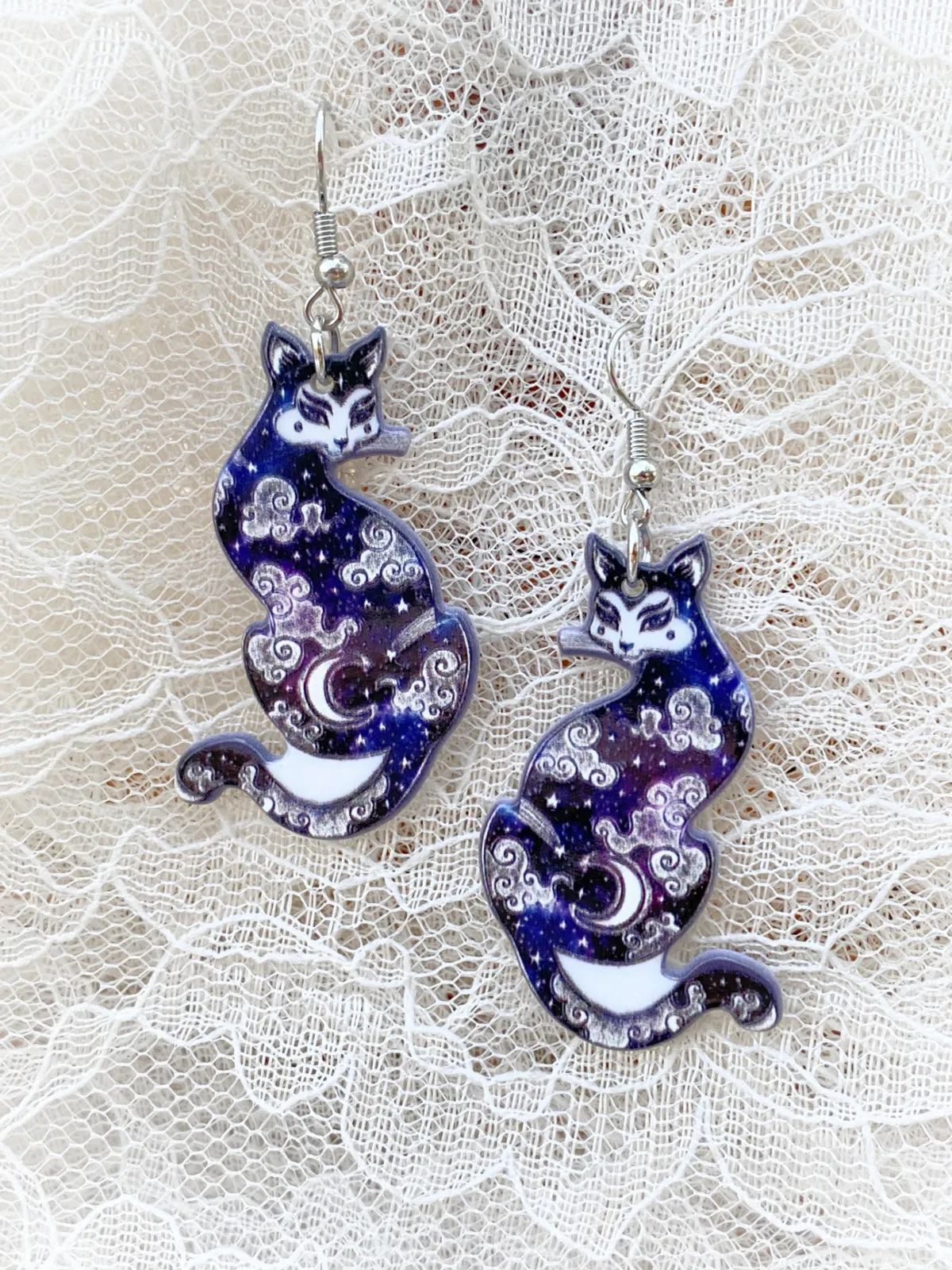 Celestial Cat Silhouette Dangles