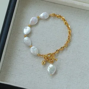 Chain Stitching Teardrop Baroque Pearl Y Shaped Bracelet