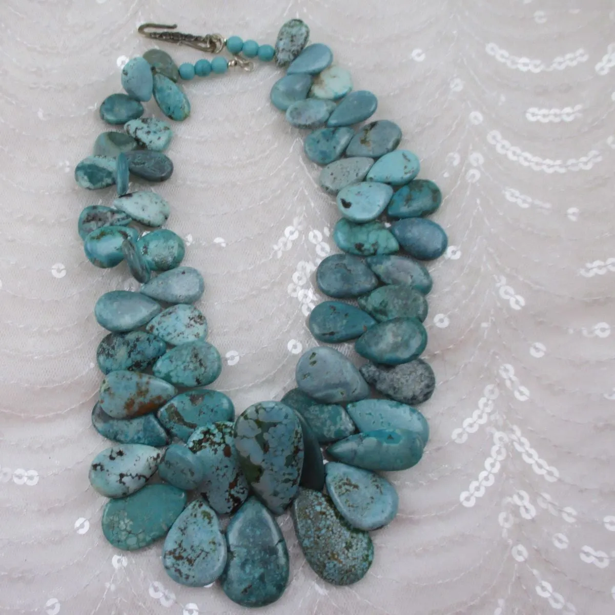 Chunky Turquoise Teardrop Necklace Southwest Variegated Turquoise