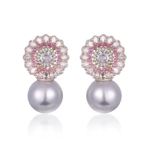 Circle Disc and Pearl Earrings