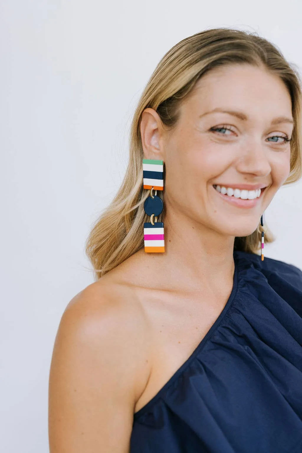 Colorful Stripe Circle & Square Boardwalk Earrings