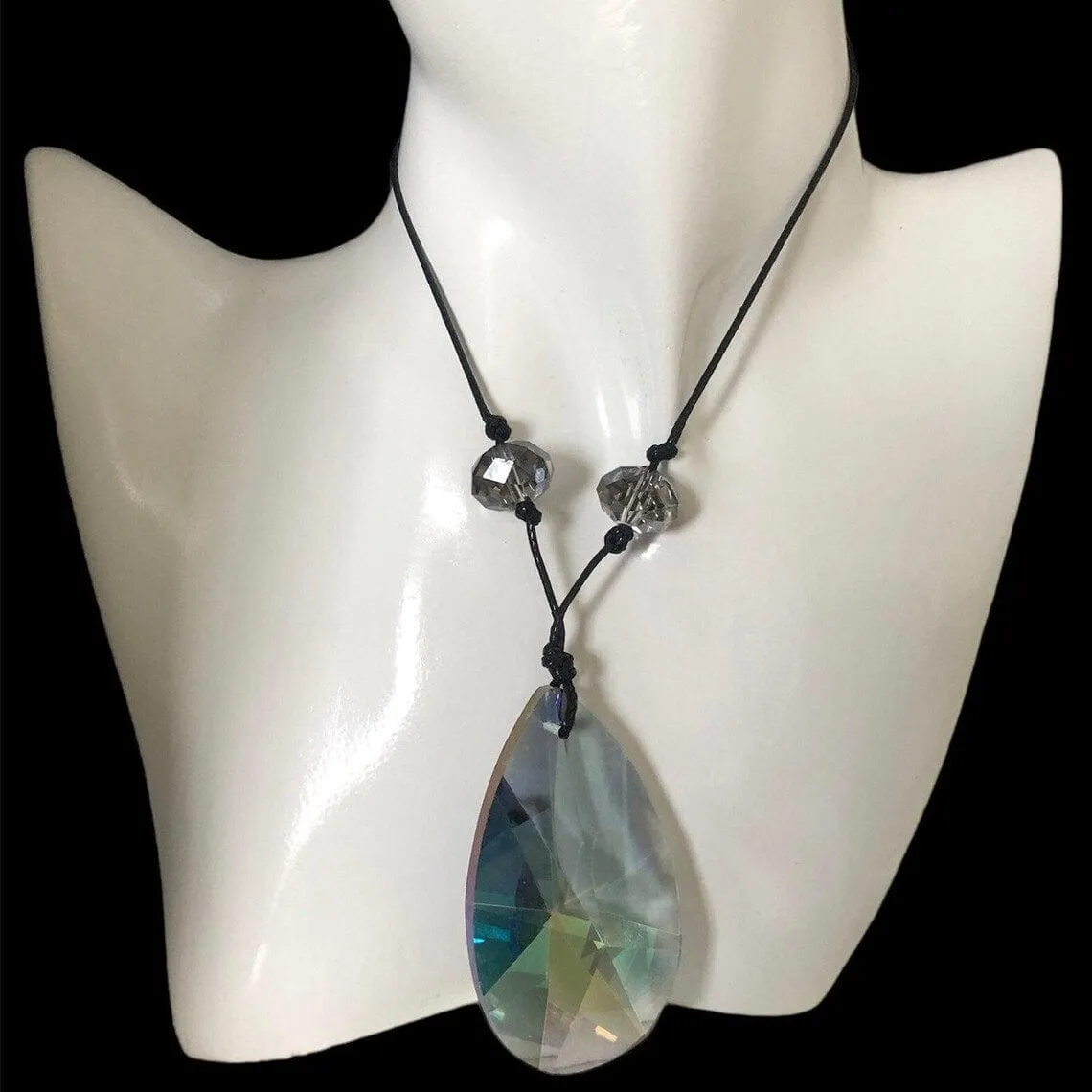 Cord and Statement Crystal Pendant Necklace