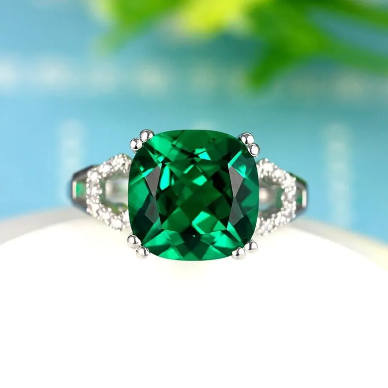 Created Square Ruby/Emerald Charm Silver Ring