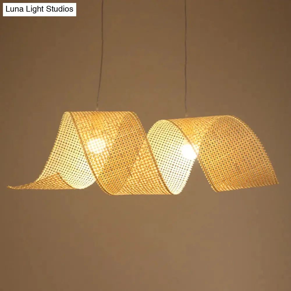 Creative Asian Style Twisted Bamboo Mesh Pendant Light - 1-Light Beige Ceiling Suspension Lamp