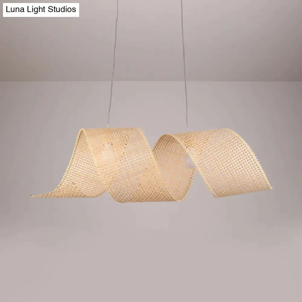 Creative Asian Style Twisted Bamboo Mesh Pendant Light - 1-Light Beige Ceiling Suspension Lamp