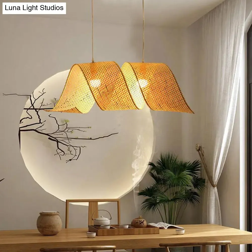 Creative Asian Style Twisted Bamboo Mesh Pendant Light - 1-Light Beige Ceiling Suspension Lamp