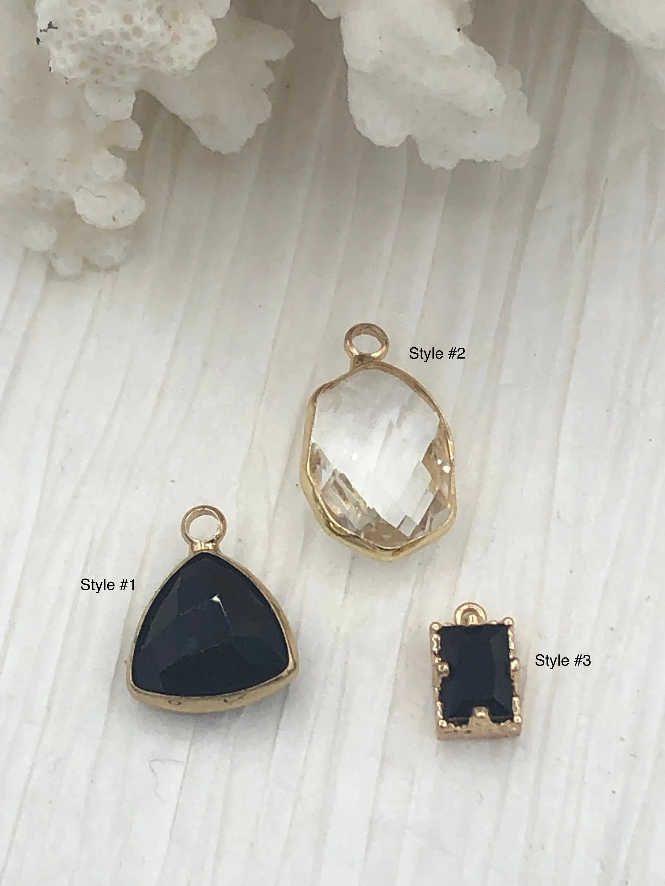 Crystal and Gold Pendants and Charms Connectors. Black and Clear Connector, Crystal Connector 3 Styles  Fast Ship