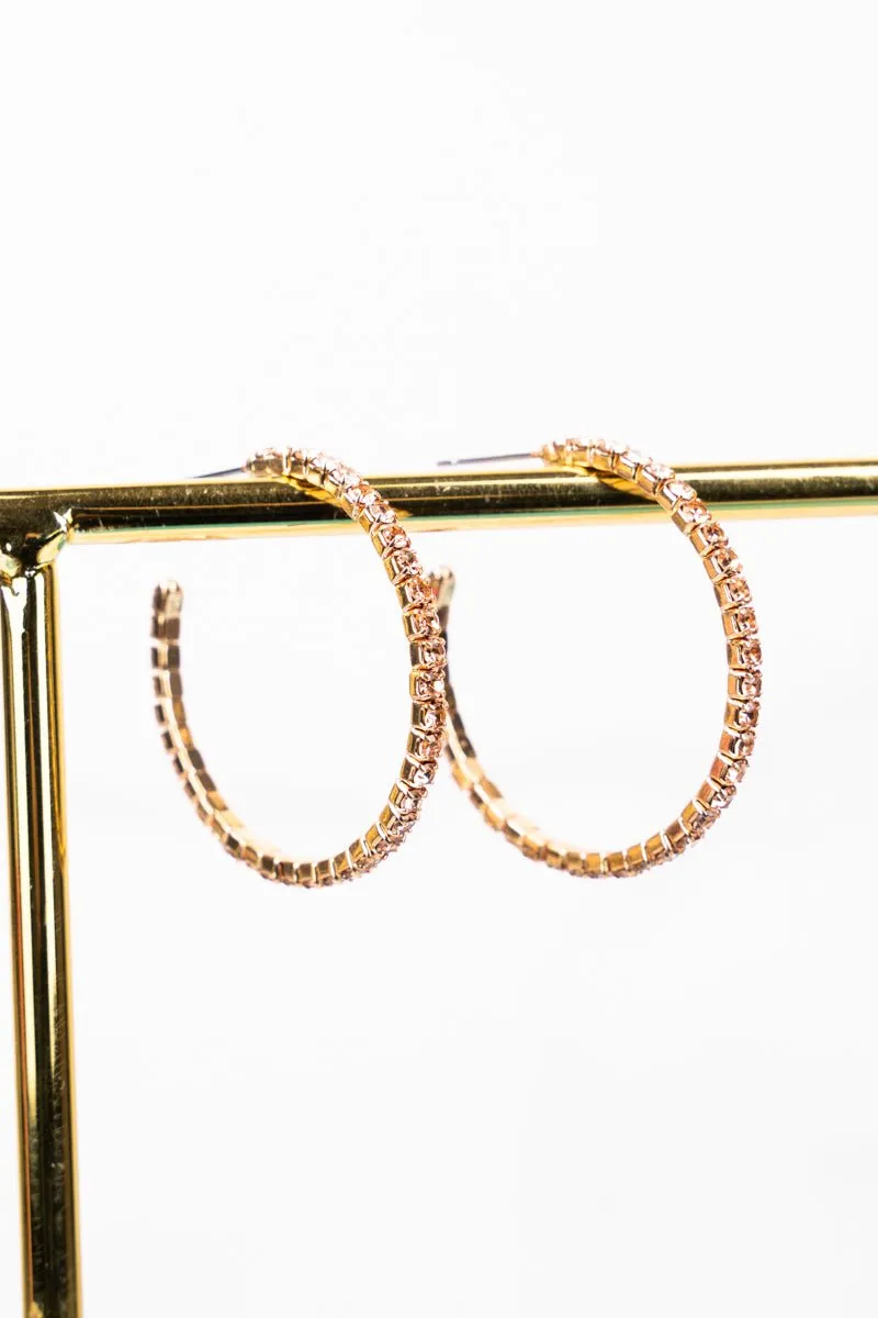 Crystal Avenue Carmen Pink Crystal Goldtone Hoop Earrings