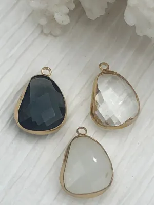 Crystal Gold Soldered Pendants and charms. Grey, Clear, and White connector , 3 Colors to choose from. Fast Shipping