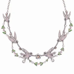 Crystal Swallows & Flowers Necklace