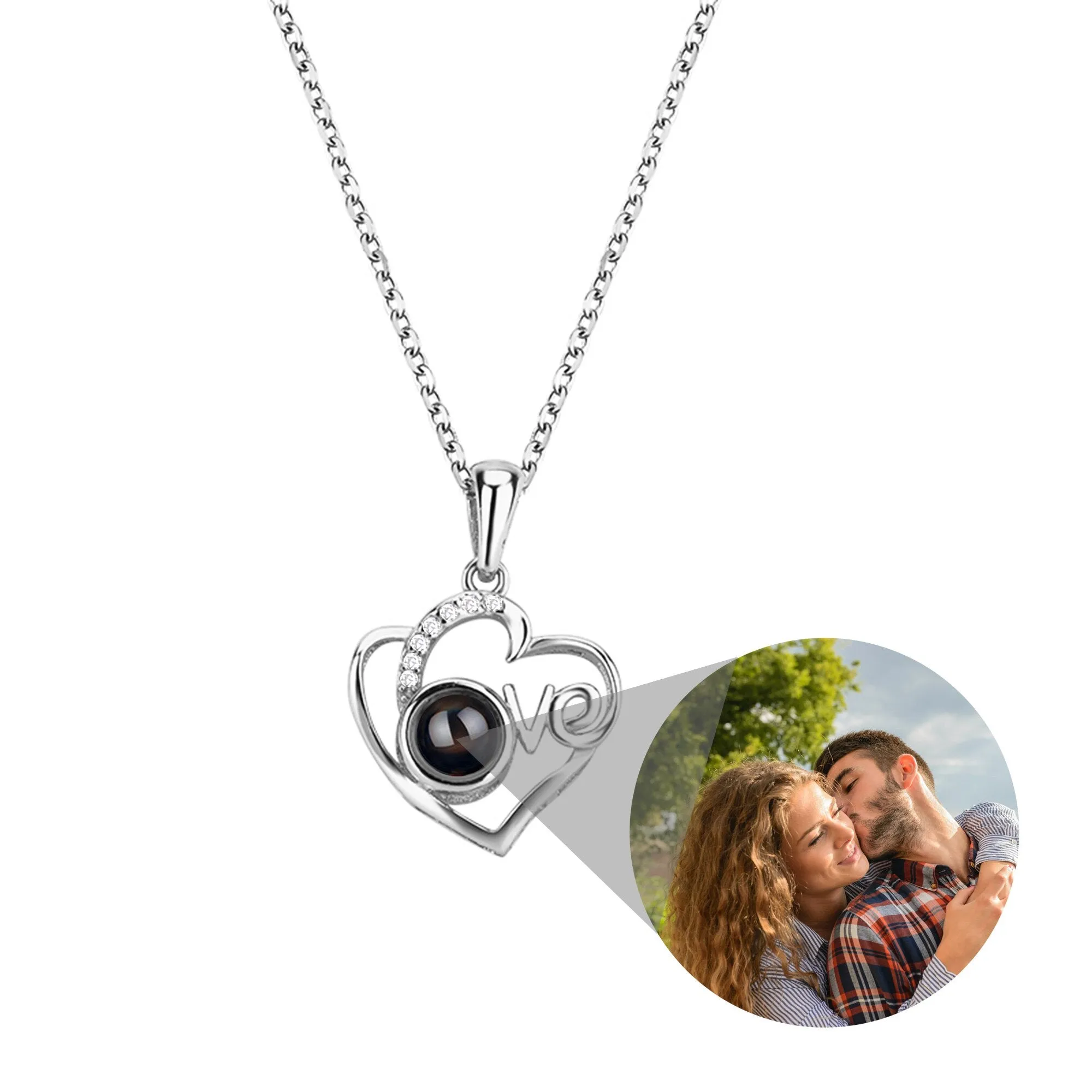 Customized Photo Projection Necklace Heart Pendant Necklace Love Memorial Jewelry