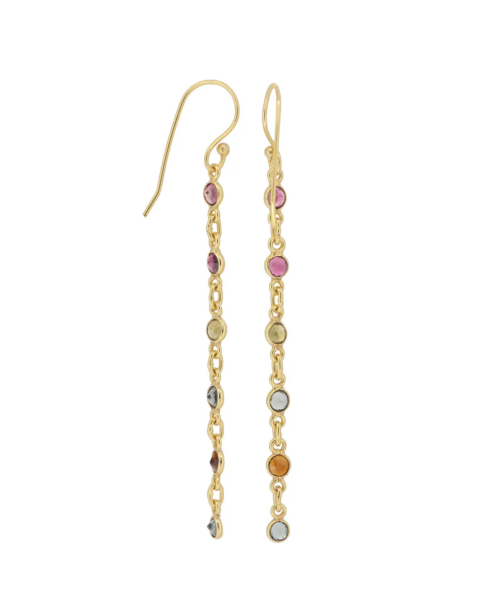 Dainty Multi-Color Tourmaline Dangle Earrings