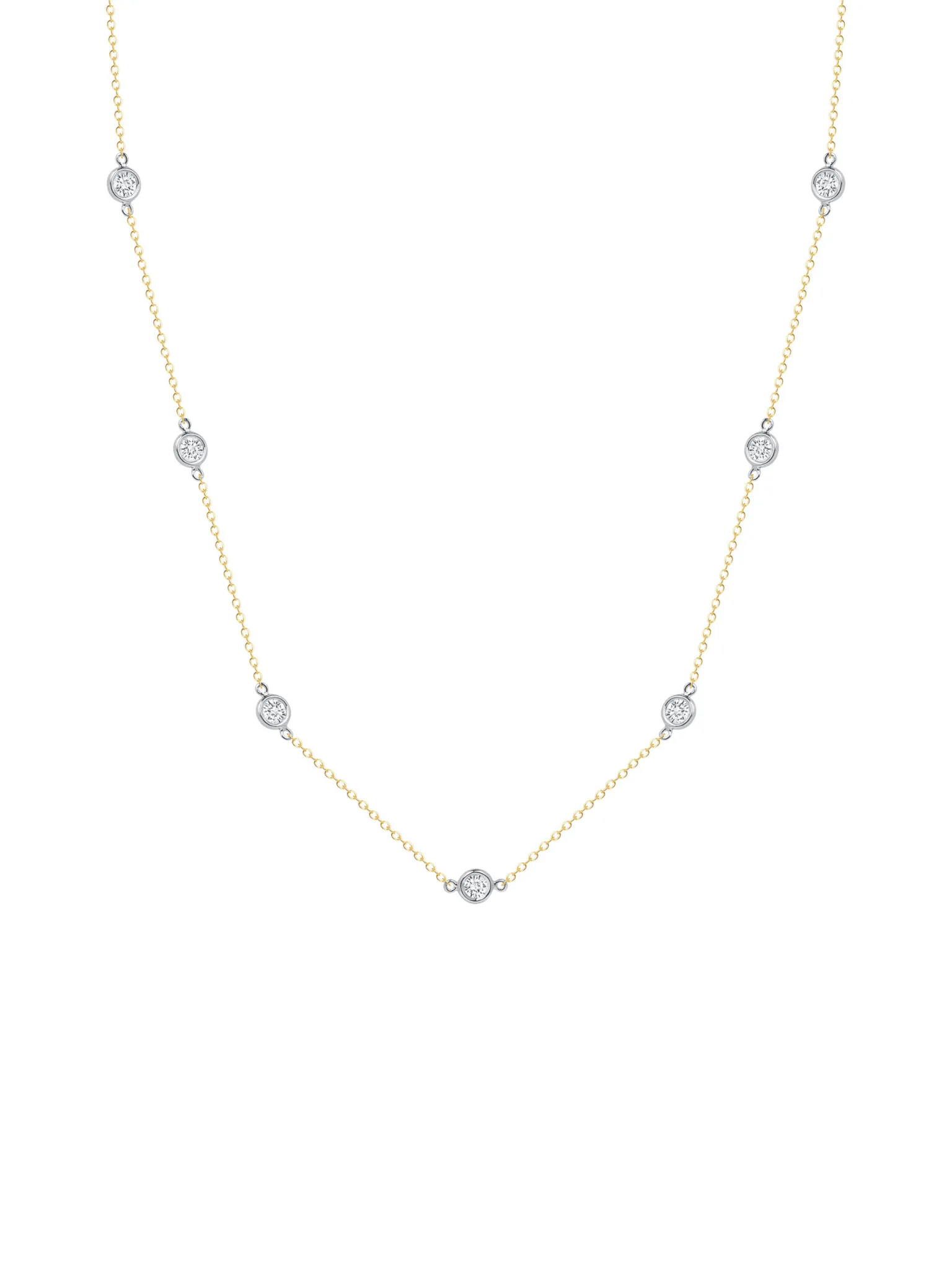 Diamond Bezel 7 Station Necklace 14K