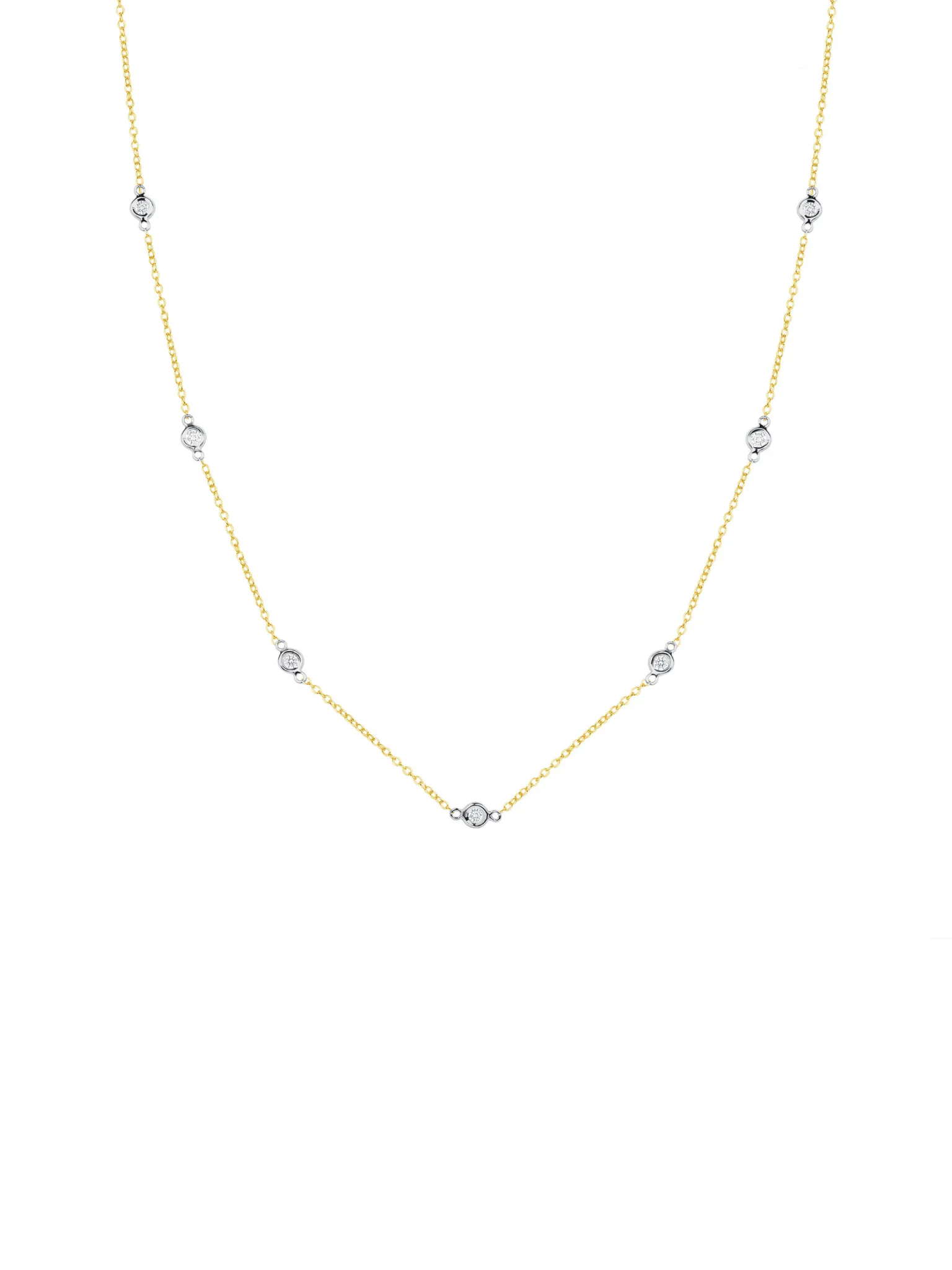 Diamond Bezel 7 Station Necklace 14K