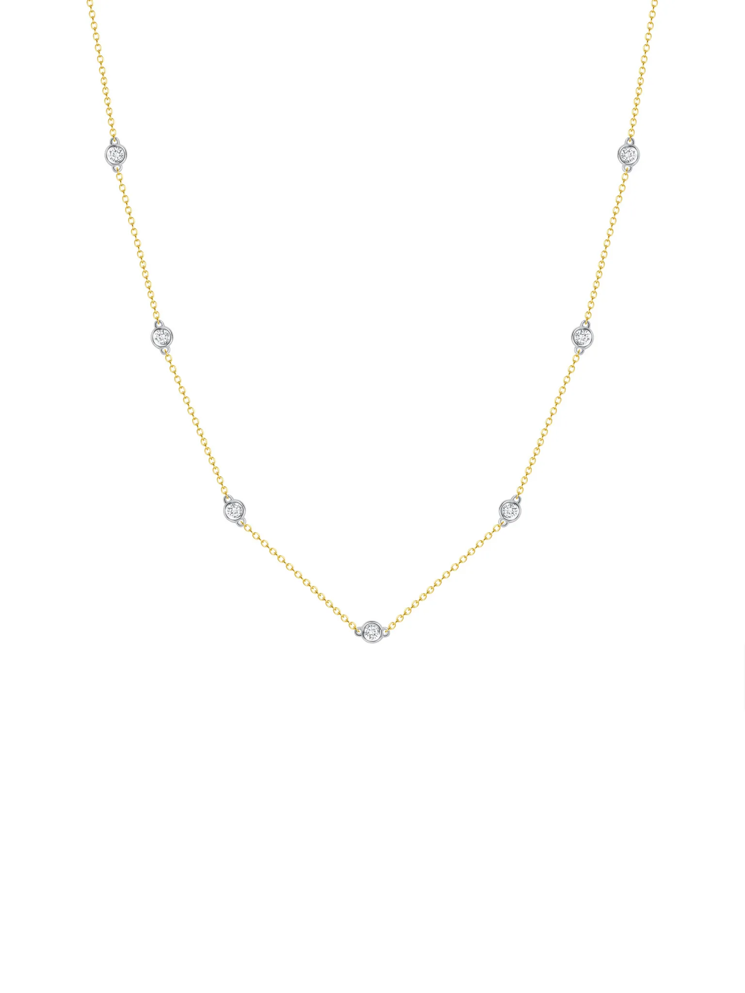 Diamond Bezel 7 Station Necklace 14K