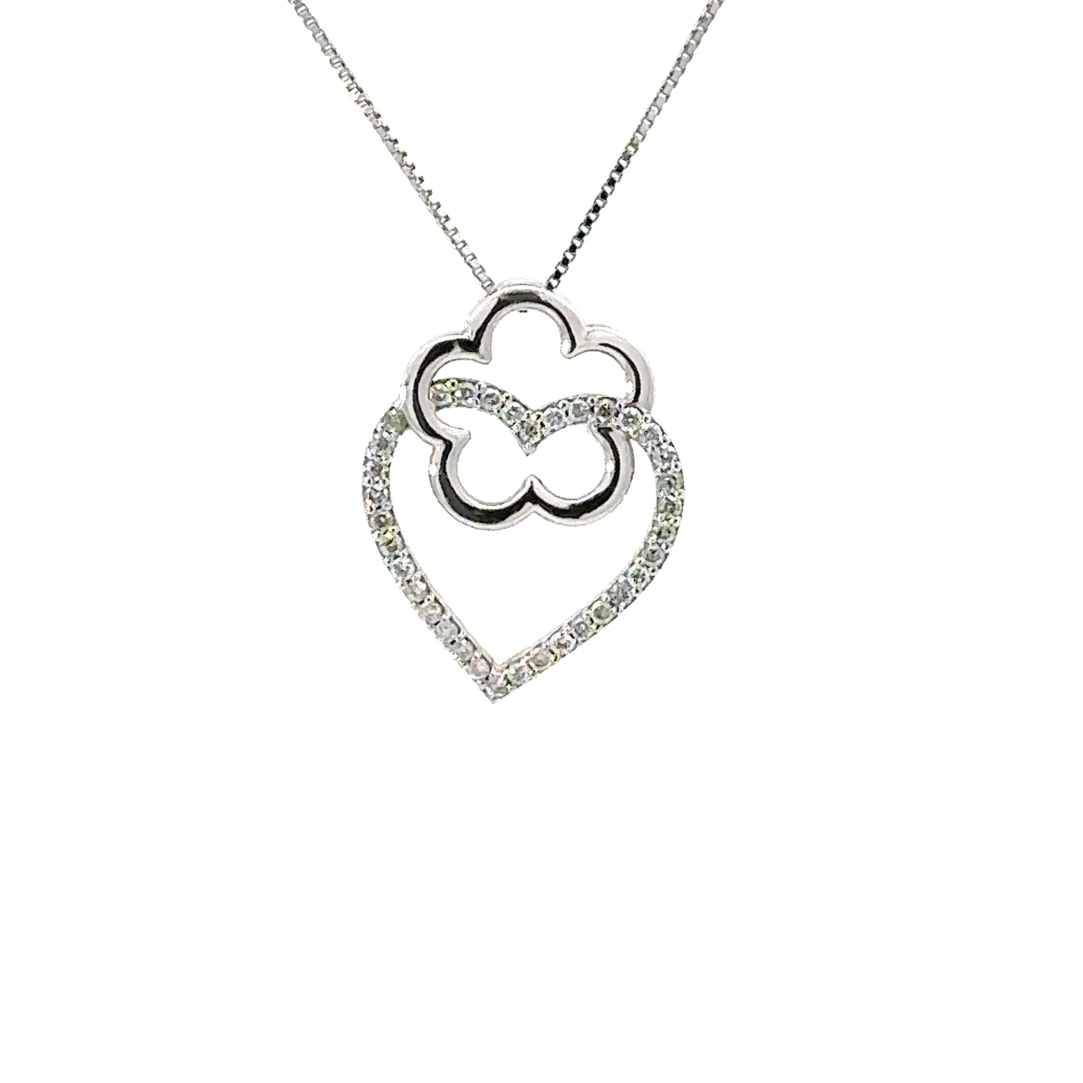 Diamond Heart and Flower Pendant