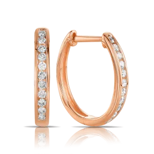 Diamond Oval Huggie Hoop Earrings in 9ct Rose Gold