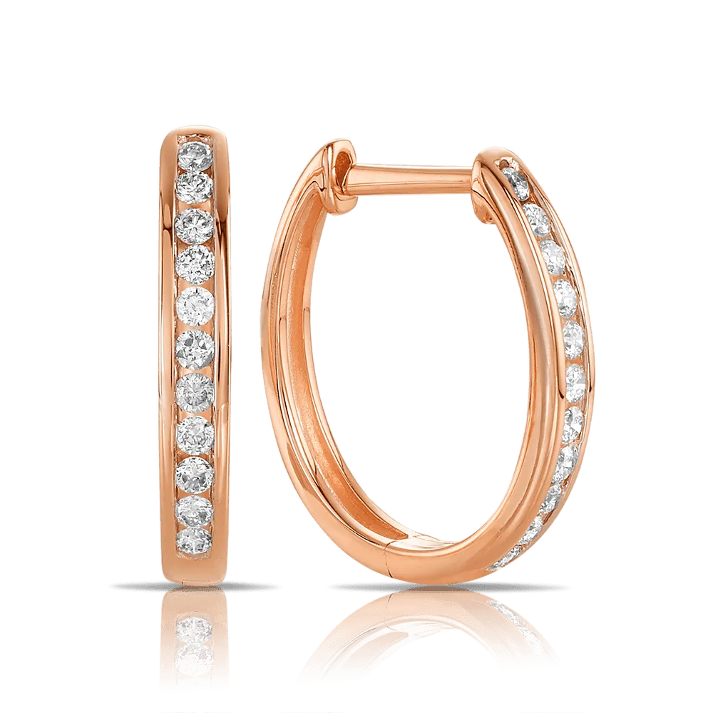 Diamond Oval Huggie Hoop Earrings in 9ct Rose Gold