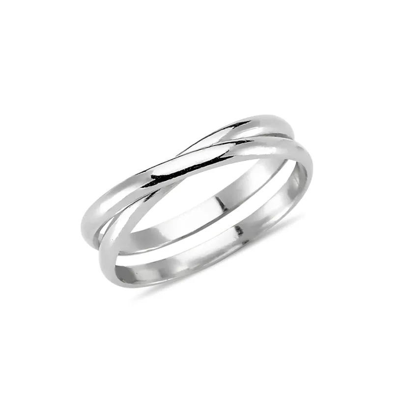 Double Band Silver Criss Cross Simple X Ring