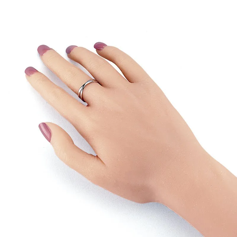 Double Band Silver Criss Cross Simple X Ring