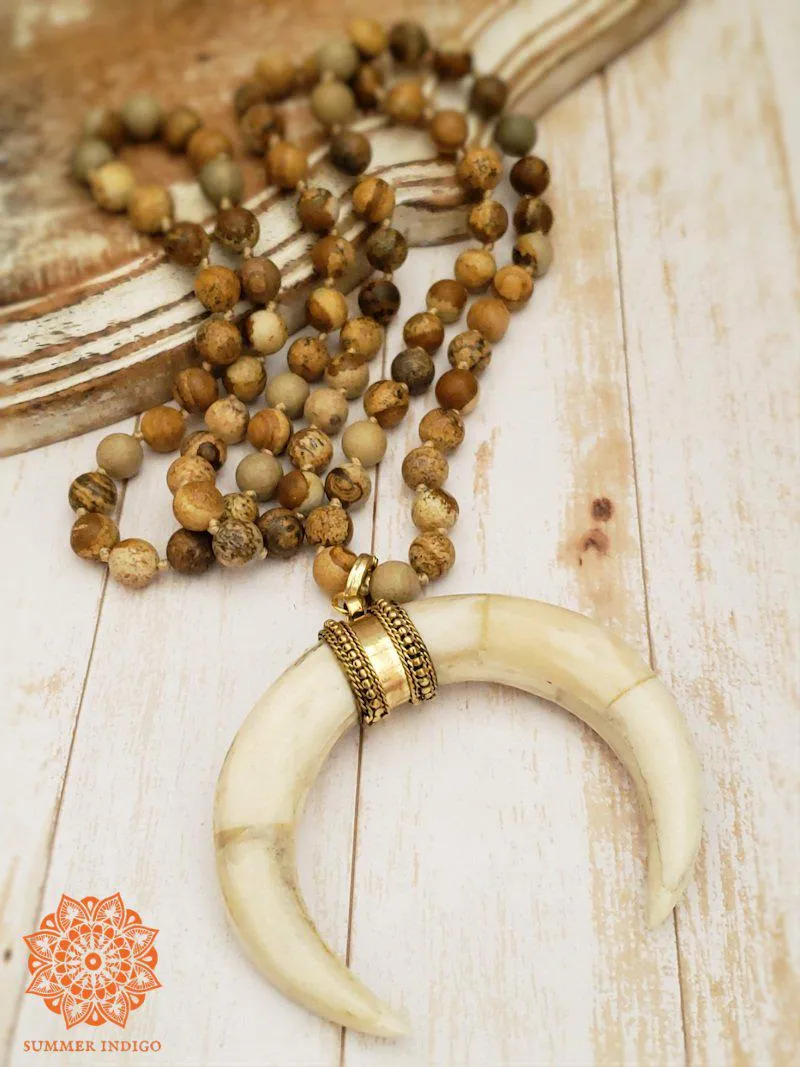 Double Horn Pendant - Bone White