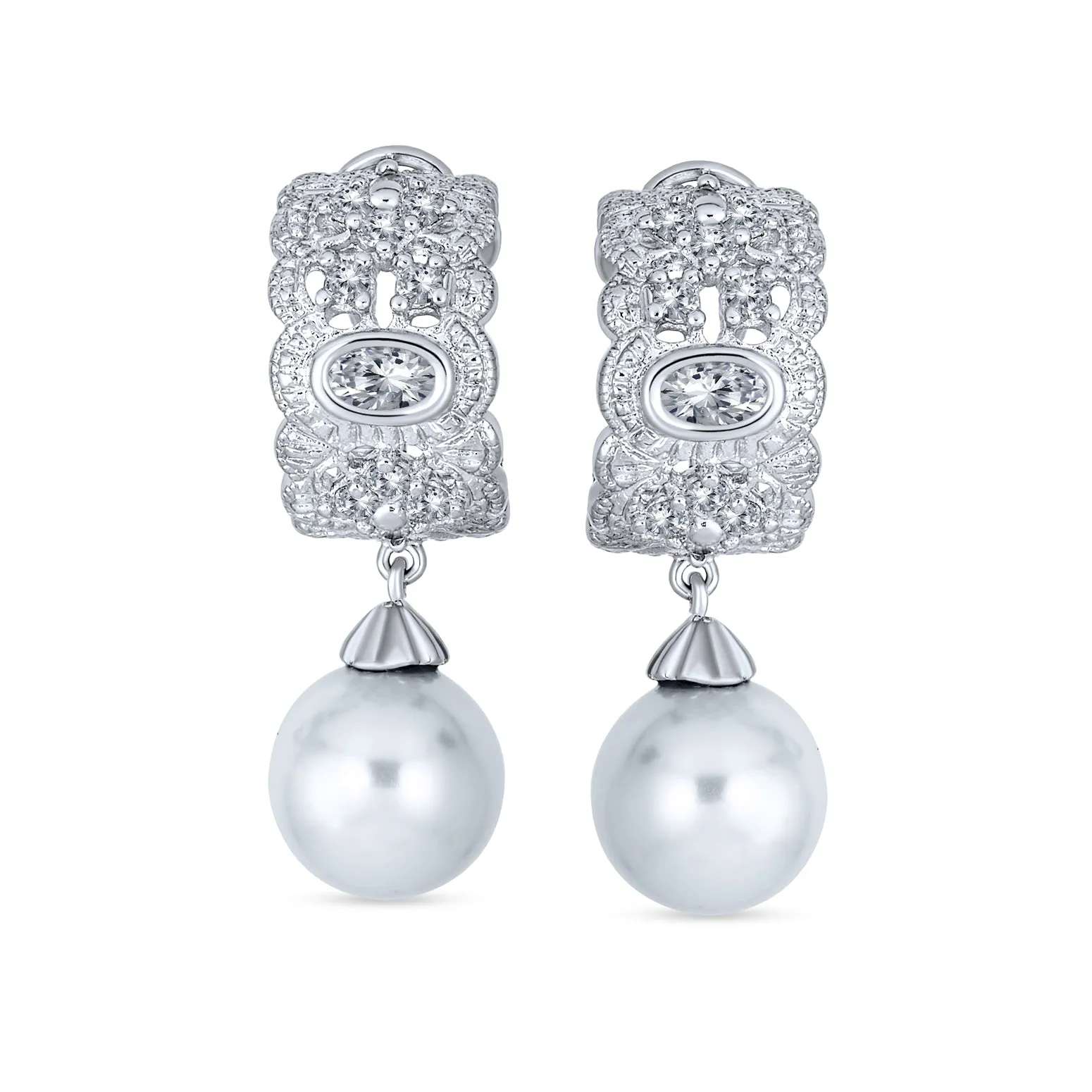 Elegant Vintage Dangle Chandelier Earrings with CZ White Glass Ball Pearl Drops