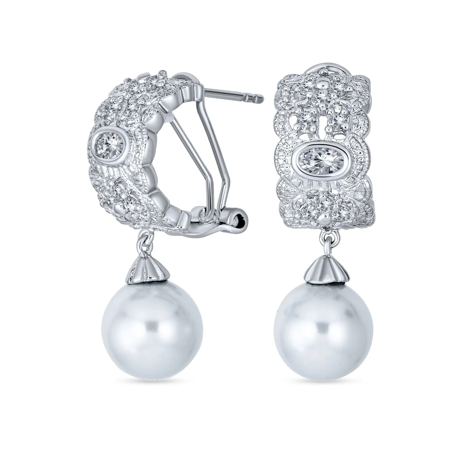 Elegant Vintage Dangle Chandelier Earrings with CZ White Glass Ball Pearl Drops