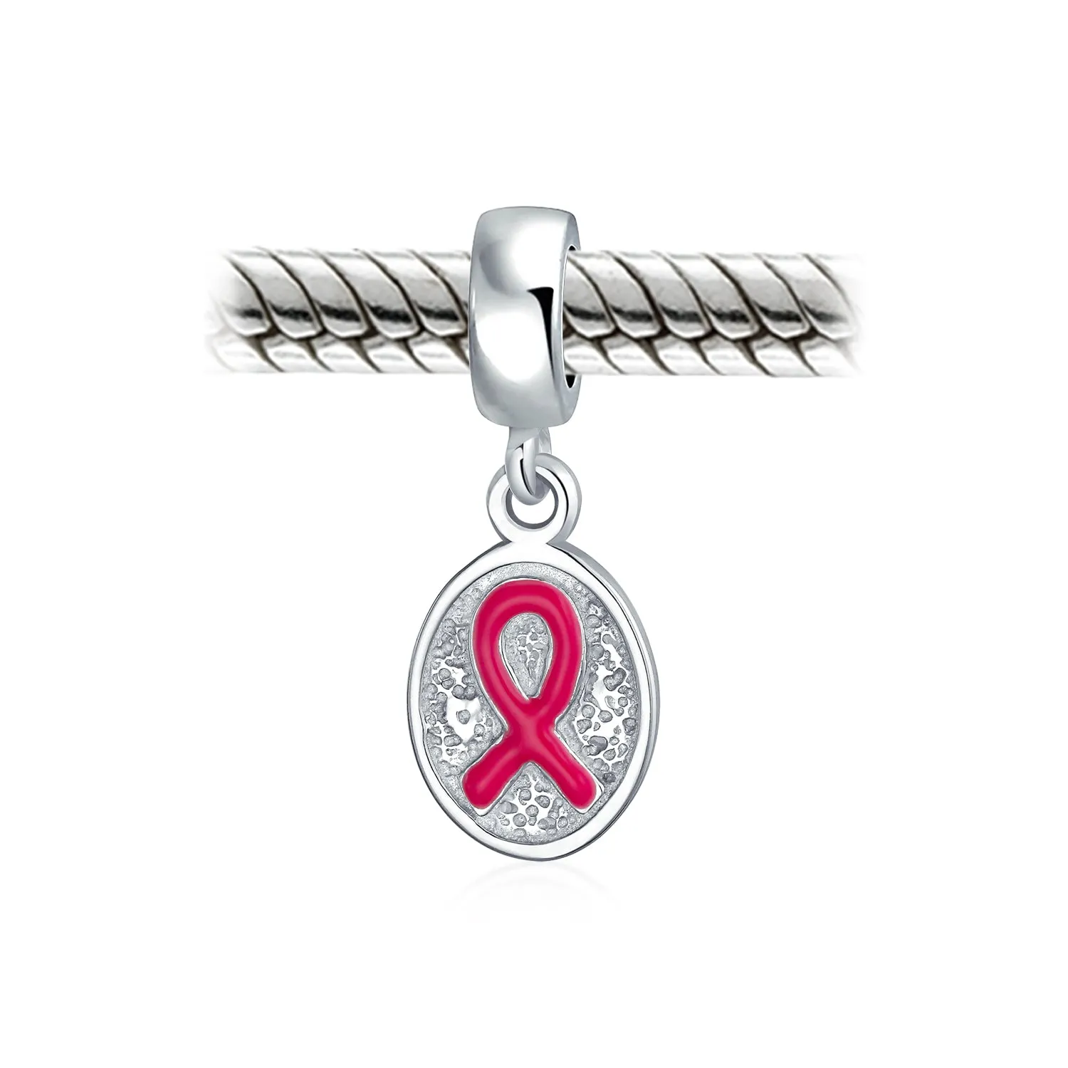 Empowering Elegance Pink Ribbon Breast Cancer Survivor Dangle Charm Bead in Silver