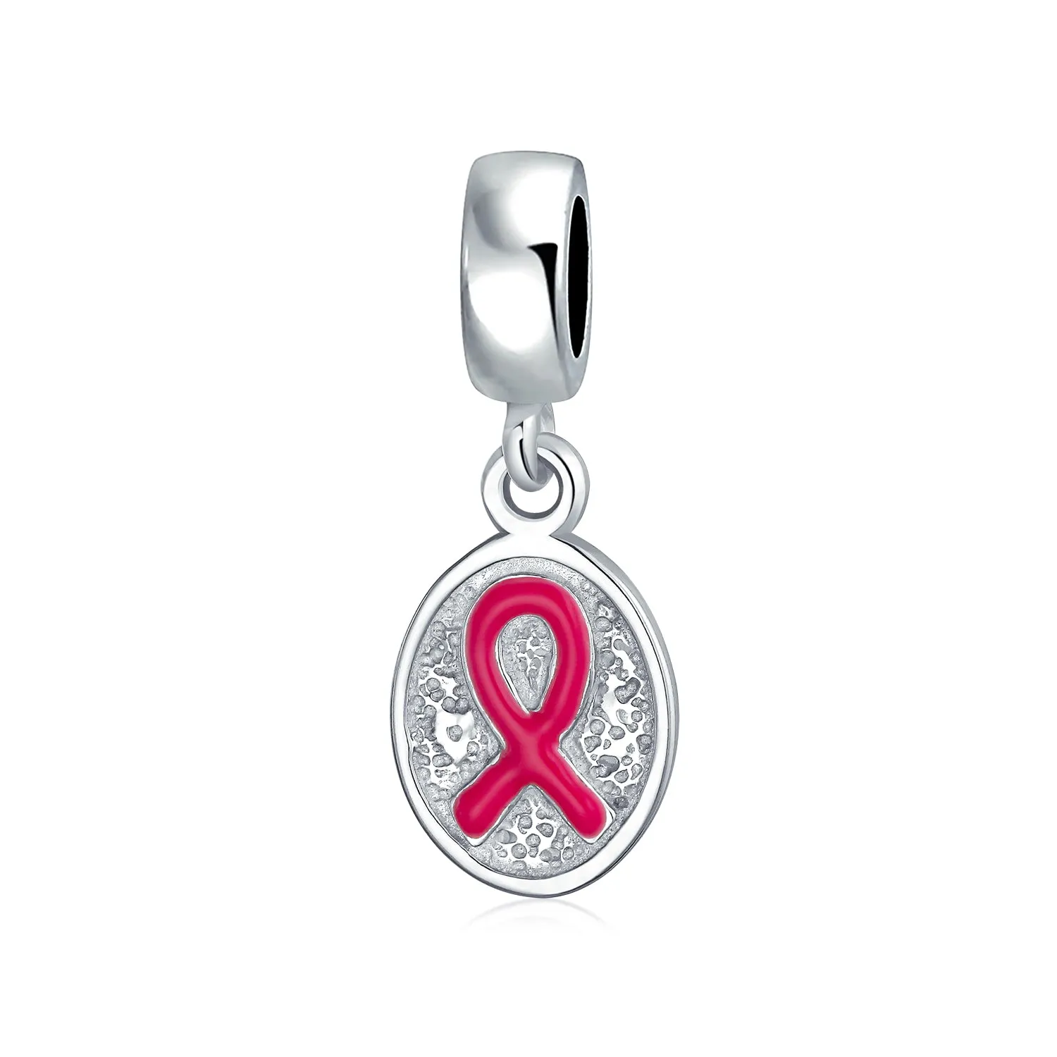 Empowering Elegance Pink Ribbon Breast Cancer Survivor Dangle Charm Bead in Silver