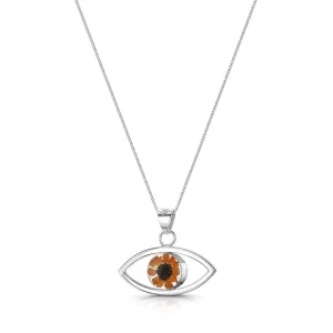 Evil Eye Pendant Necklace with Real Sunflower – Sterling Silver Protection Charm