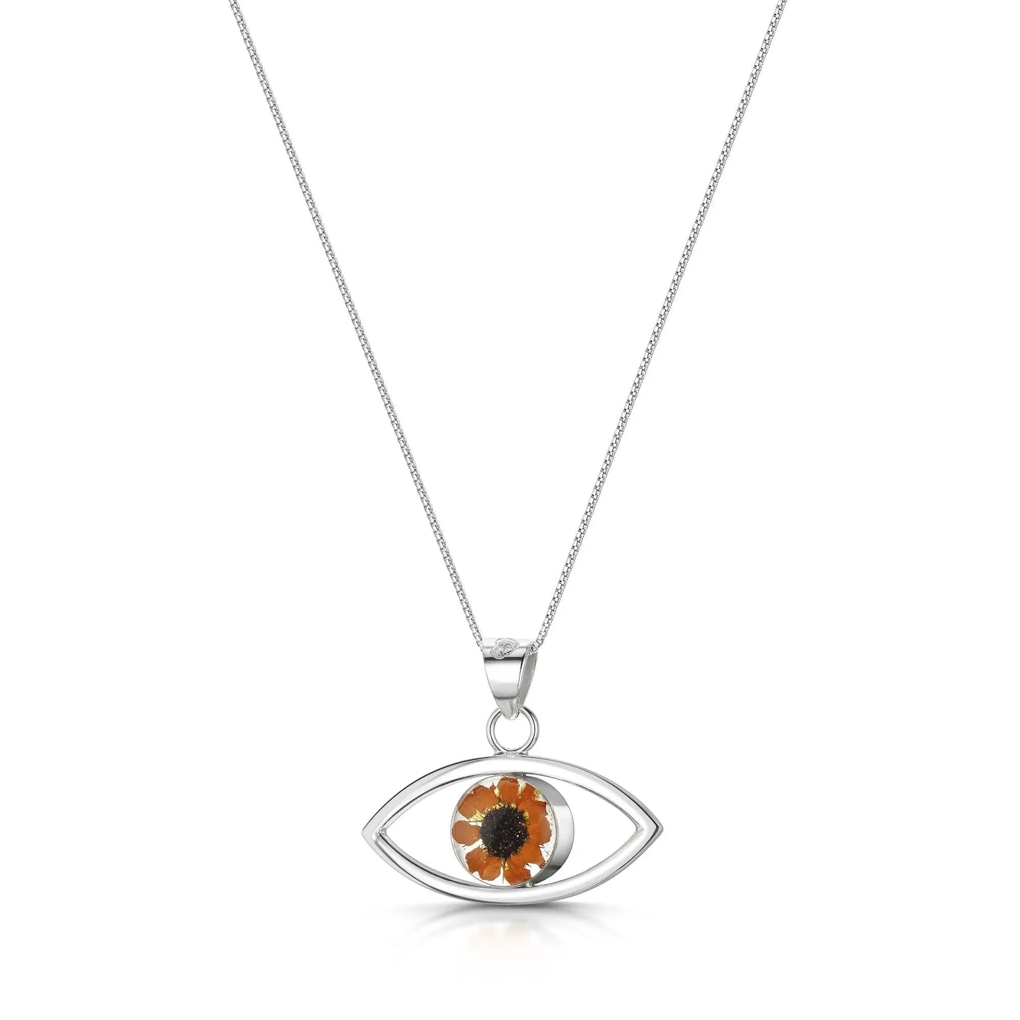 Evil Eye Pendant Necklace with Real Sunflower – Sterling Silver Protection Charm