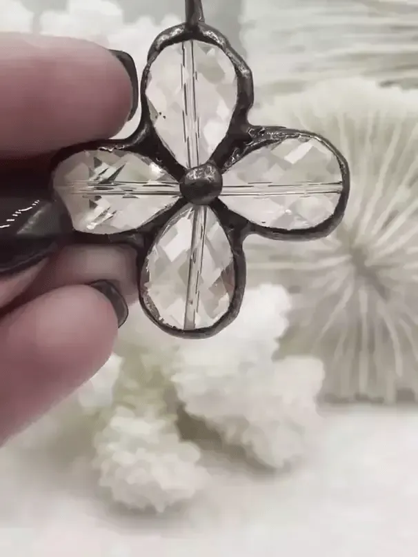 Faceted Crystal Gunmetal Soldered Flower Pendant. Soldered Crystals flowers 2 sizes  52mm x 50mm x 11mm & 43mm x 39mm x 8mm. Fast Shipping