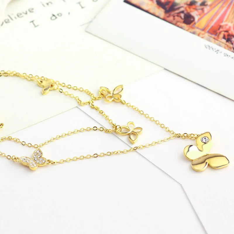 Fashion Alloy Multi Layer Maxi Bib Necklaces Butterfly Pendant Fashion Brand Statement Jewelry Gift Girlfriend